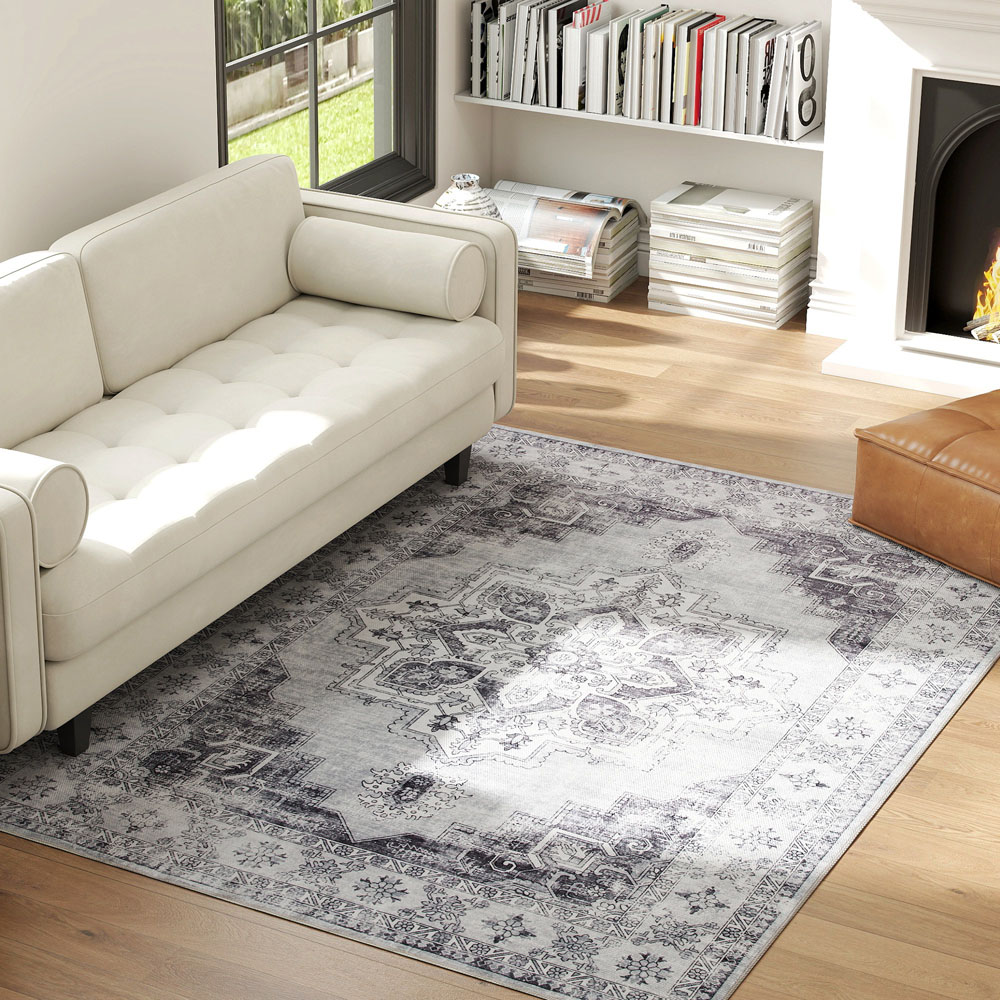 HOMCOM Grey Floral Flannel Non Slip Rug 230 x 160cm Image 2