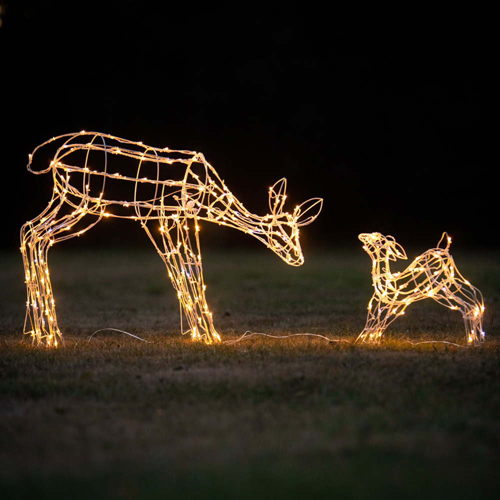 The Christmas Centre 250 LED White Wire Light-Up Mother and Baby Reindeer Set 3.2ft Image 1