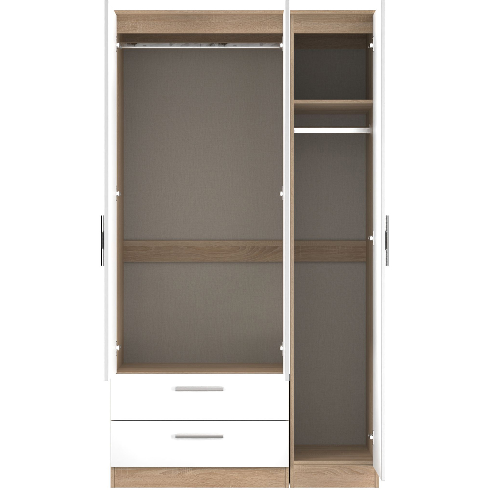 Crowndale Contrast 3 Door 2 Drawer White Matt and Bardolino Oak Mirrored Wardrobe Ready Assembled Image 6