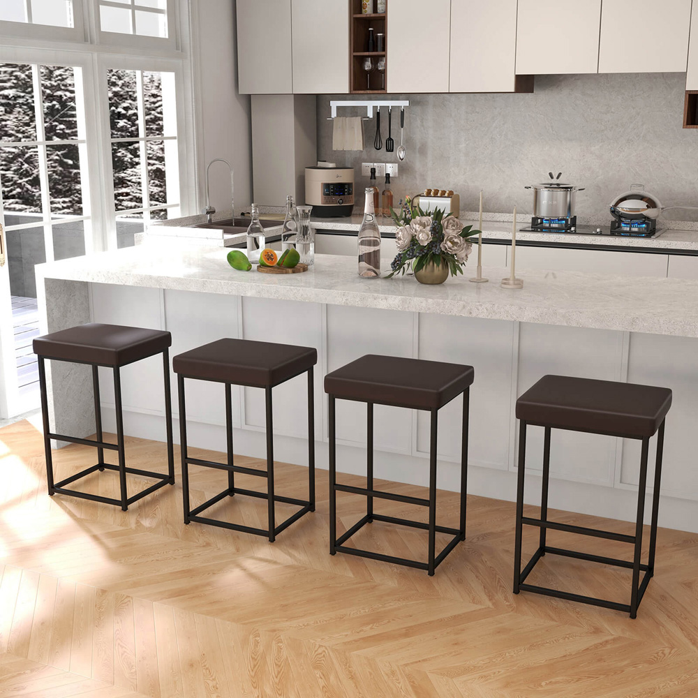Costway Brown PU Leather Bar Stool Set of 2 Image 3