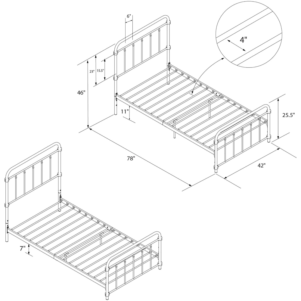 Dorel Wallace Single Black Metal Bed Image 7