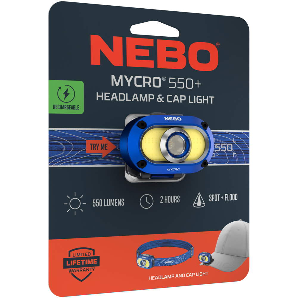 Nebo Mycro 550+ 2-in-1 550 Lumens Blue Rechargeable Detachable Headlamp and Cap Light Image 4