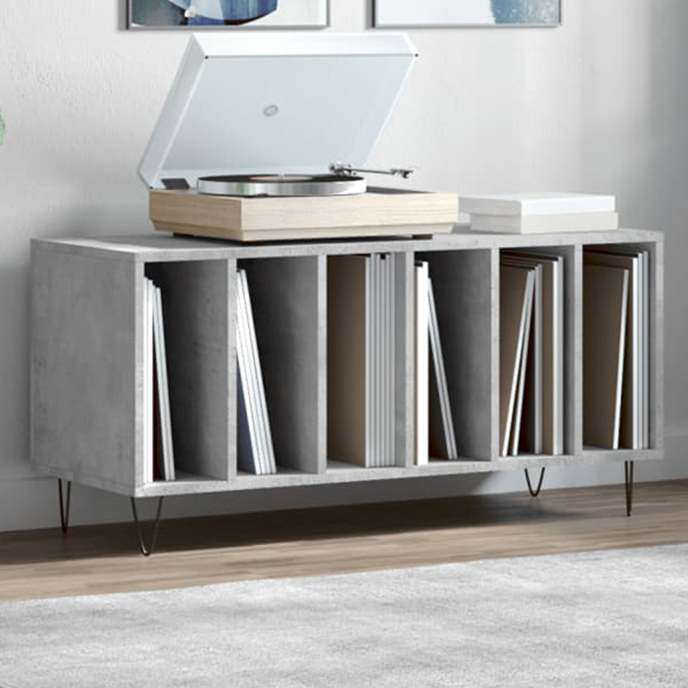 vidaXL 6 Shelf Concrete Grey Record Cabinet Image 1