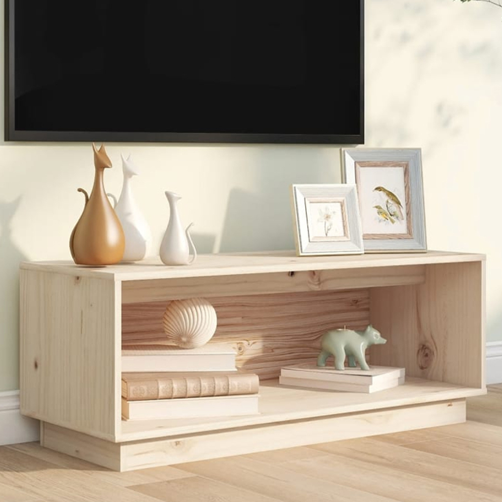 vidaXL Single Open Shelf Natural Solid Wood Pine TV Cabinet Image 1