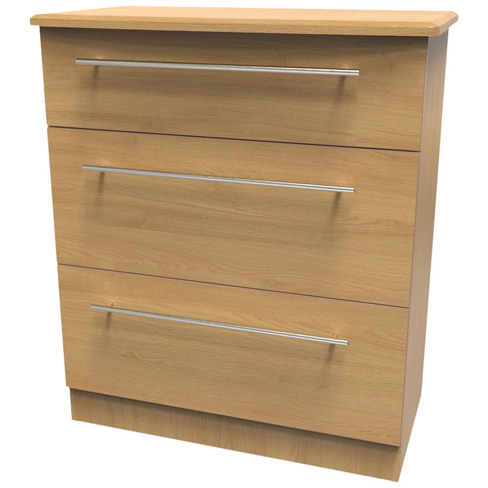 Crowndale Sherwood 3 Drawer Oak Deep Chest of Drawers Image 4