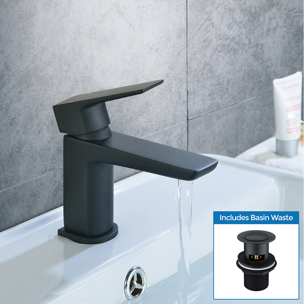 Nes Home Astra Modern Matte Black Cloakroom Single Lever Basin Tap with Waste Image 2