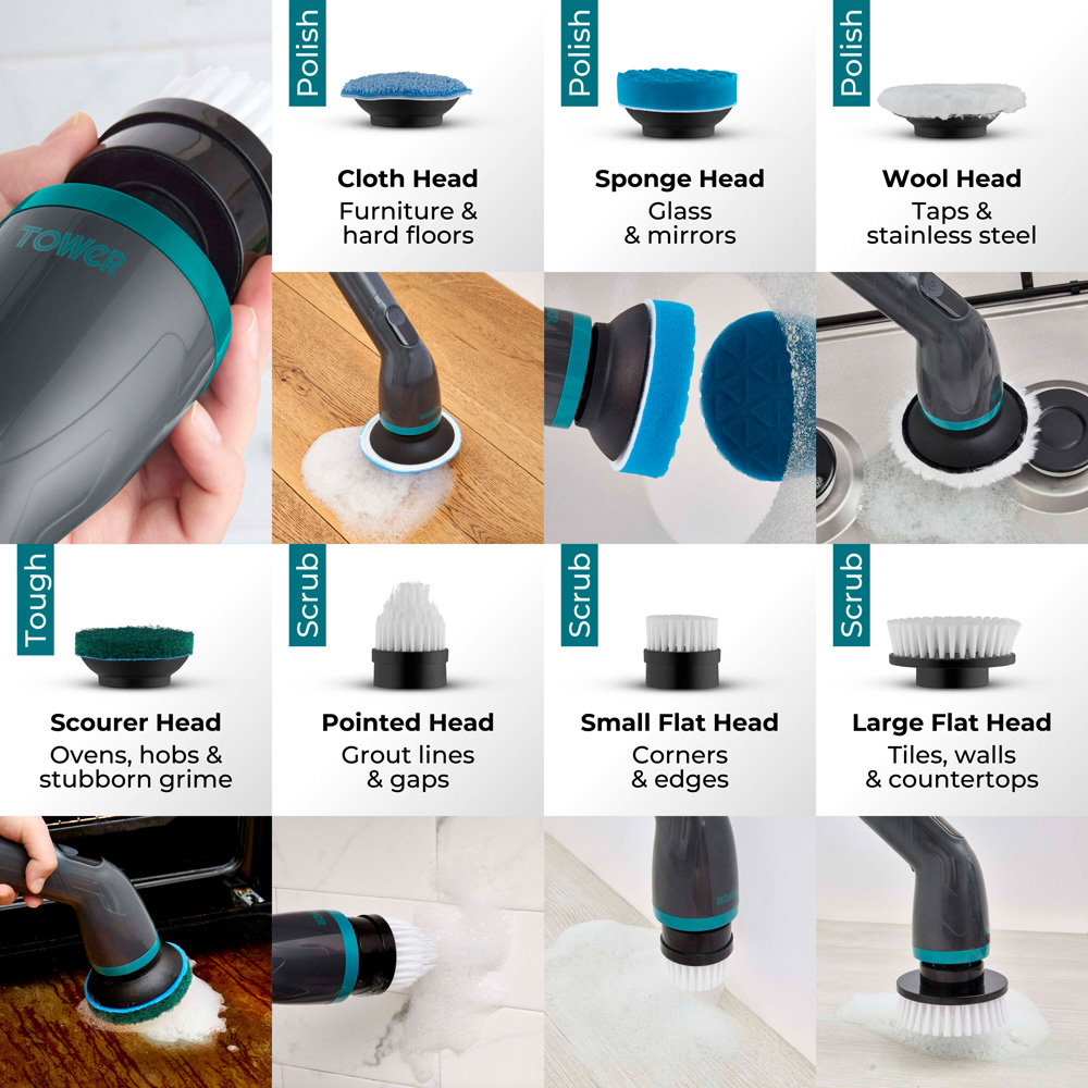 Tower Whiziwand XL Electric Cordless Spin Scrubber with 7 Interchangeable Heads Image 6