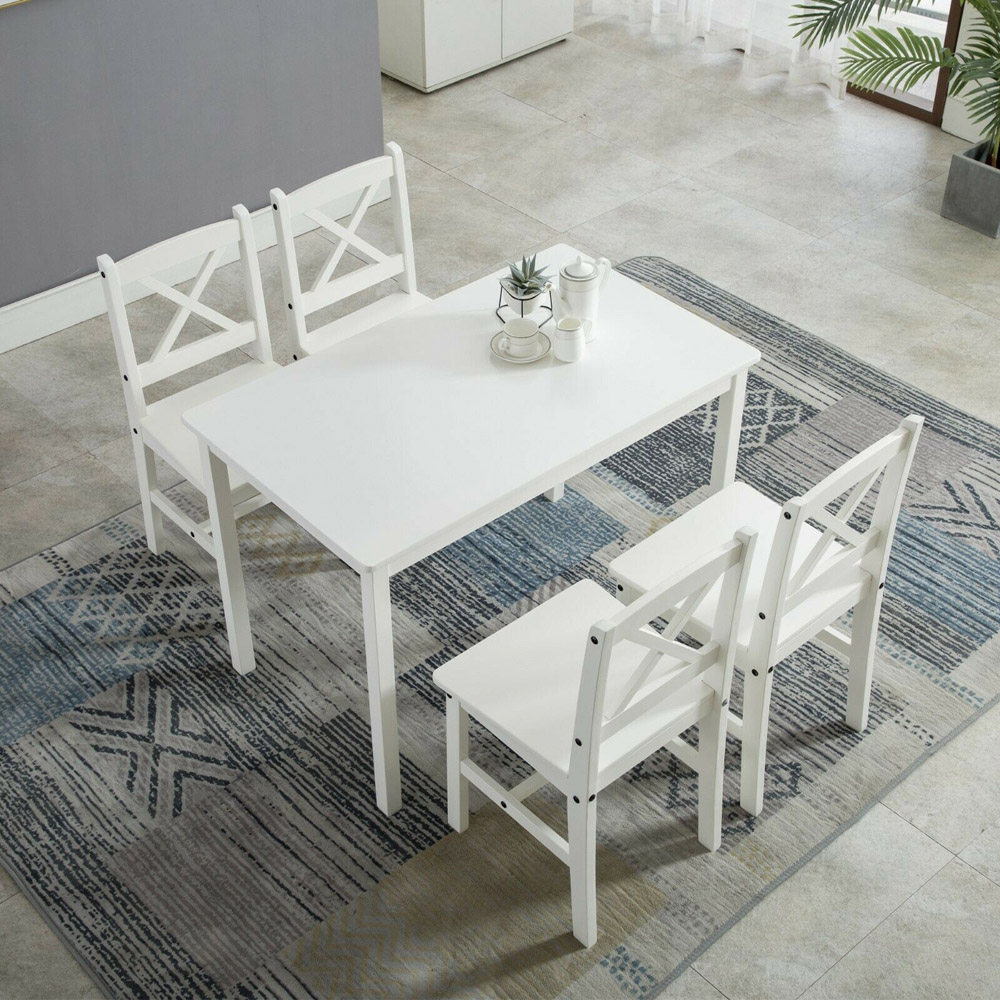 Solid Wooden 4 Seater Dining Set White Image 5