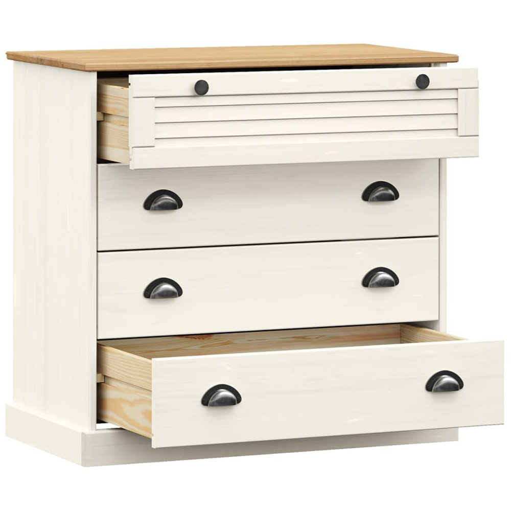vidaXL Vigo 4 Drawer White Solid Pine Wood Chest of Drawers Image 3