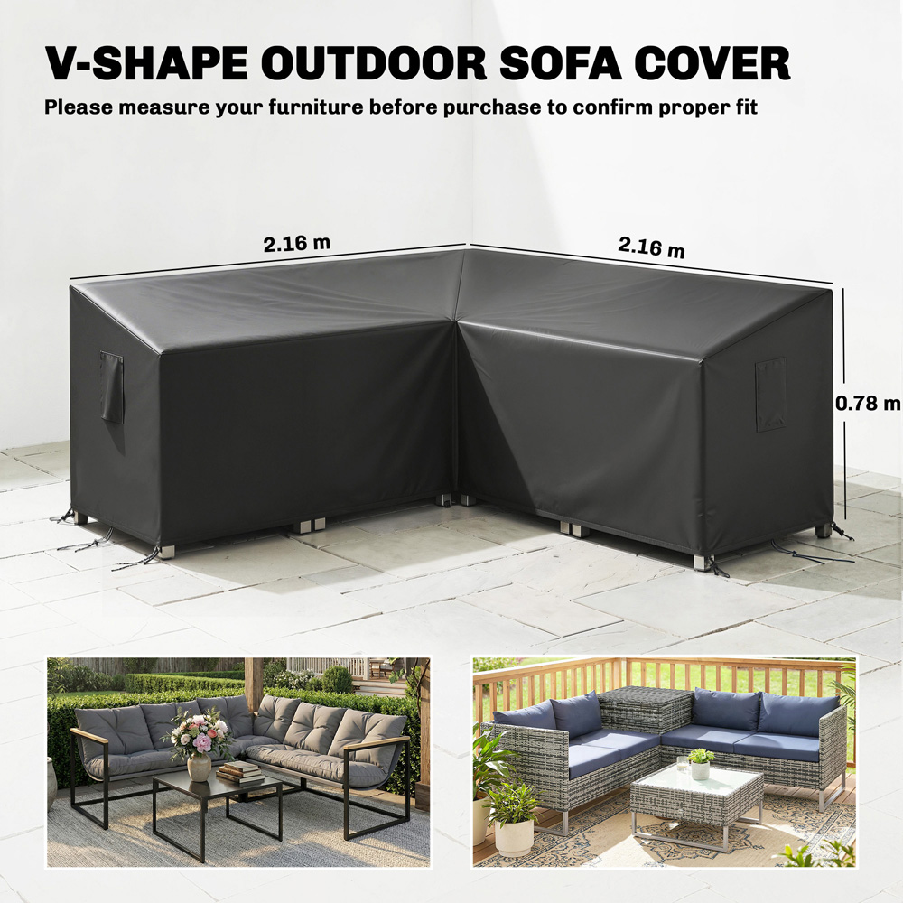 Outsunny Black V-Shaped Waterproof Anti-UV Sectional Sofa Cover 216 x 216 x 78cm Image 9