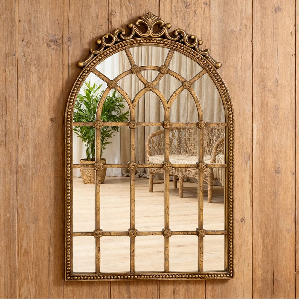 Living and Home Gold Arched Vintage Wall Mirror 102 x 65cm Image 2
