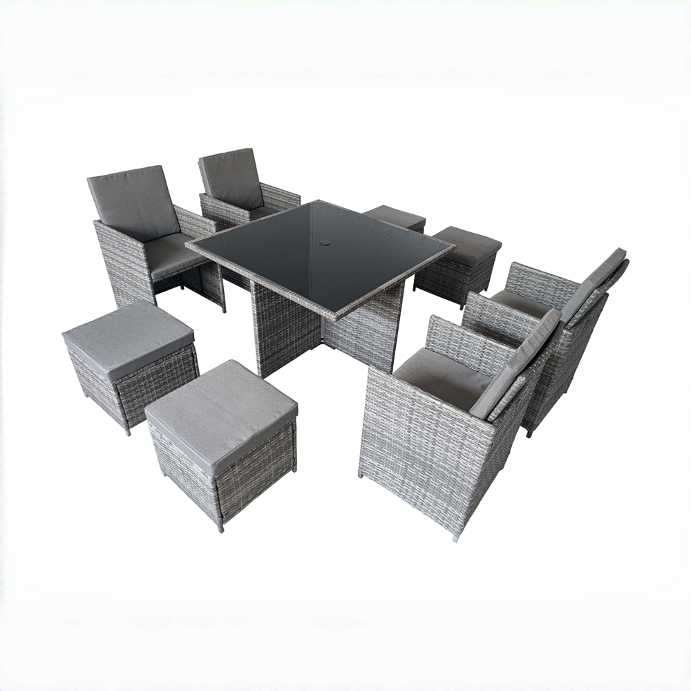Furniture One 8 Seater Rattan Wicker Garden Cube Dining Set with Parasol Hole Image 2