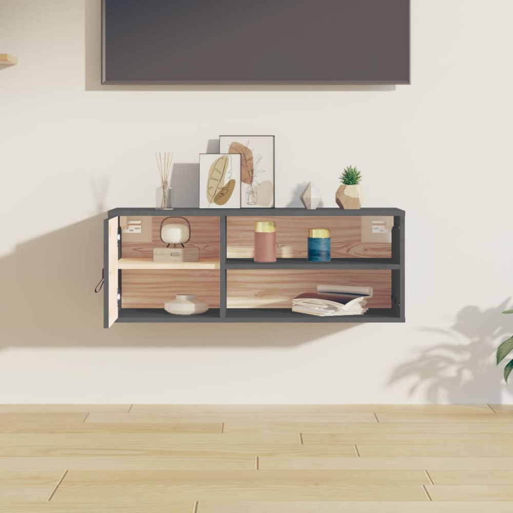 vidaXL Single Door 2 Shelf Grey Solid Wood Pine Wall Cabinet Image 9