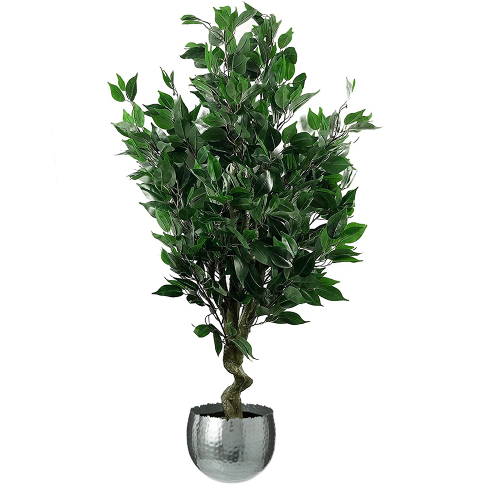 Leaf Realistic Ficus Artificial Plant in Silver Curve Planter 110cm Image 1