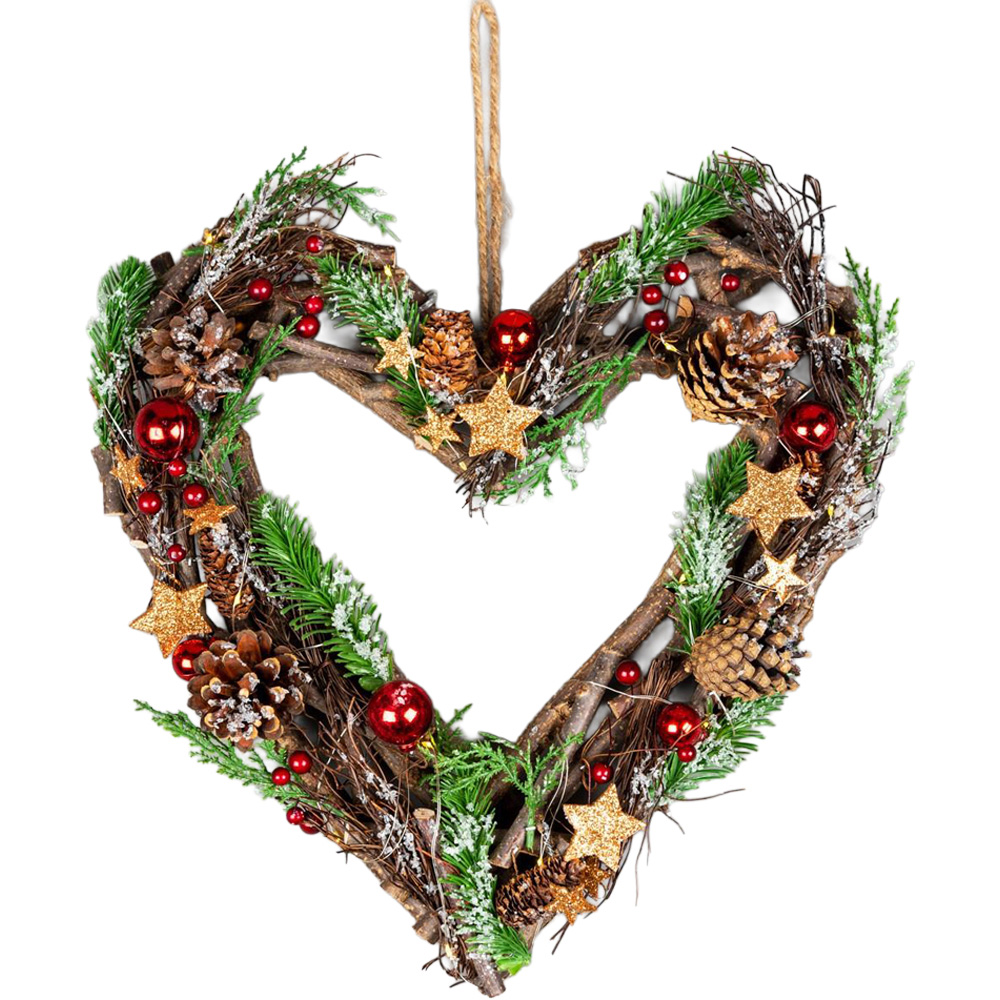 Shatchi Red and Brown LED Twig Hanging Heart 35cm Image 1