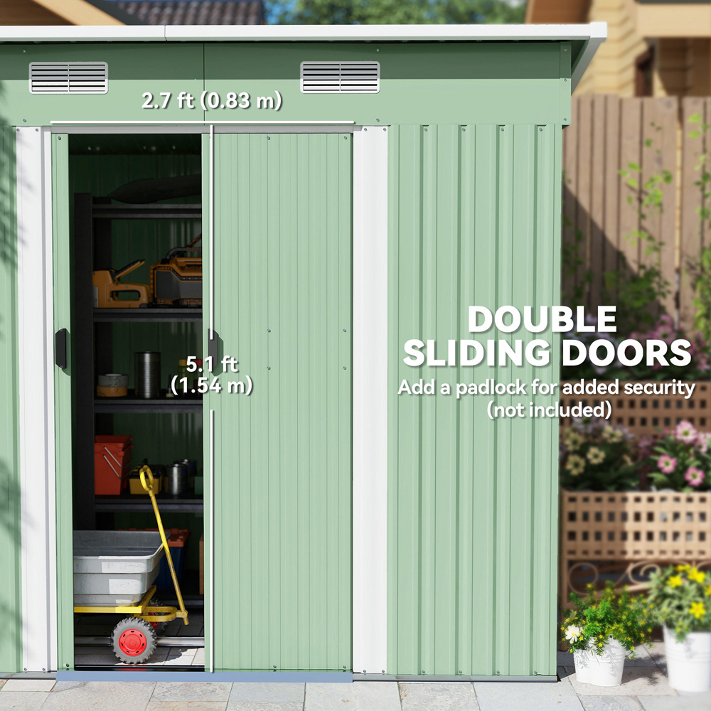 Outsunny 6.8 x 4.3ft Light Green Metal Pent Garden Shed Image 5