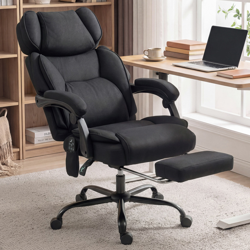 Portland Black Vibration Massage and Heat Reclining Office Chair Image 1