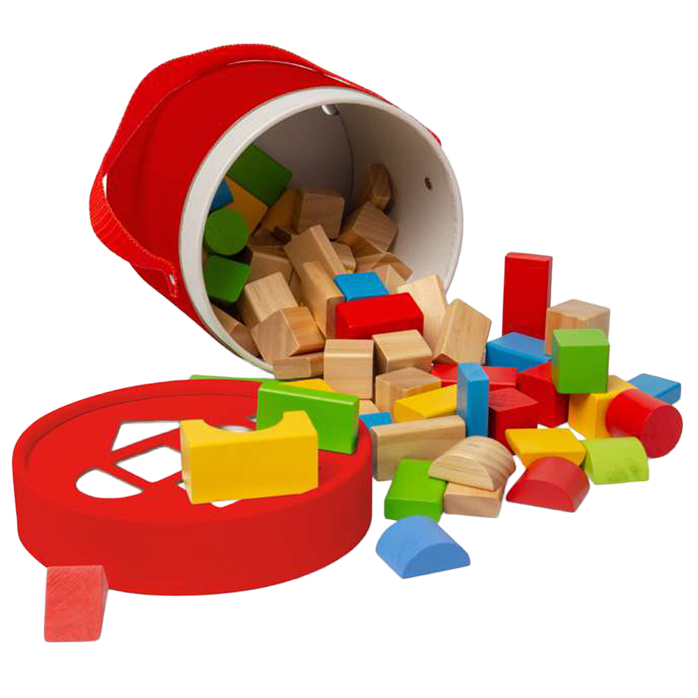 Bigjigs Toys Kids 80 Piece First Building Bricks Set with Shape Sorter Lid Image 4