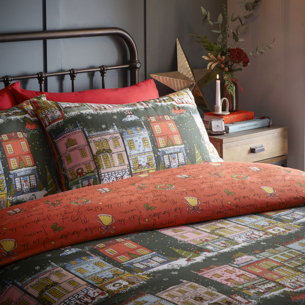 furn. Christmas Spirit Double Green Festive Duvet Cover Set Image 3