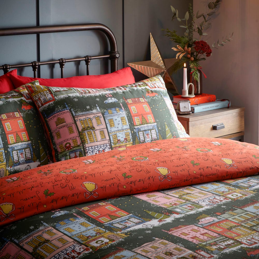 furn. Christmas Spirit King Size Green Festive Duvet Cover Set Image 3