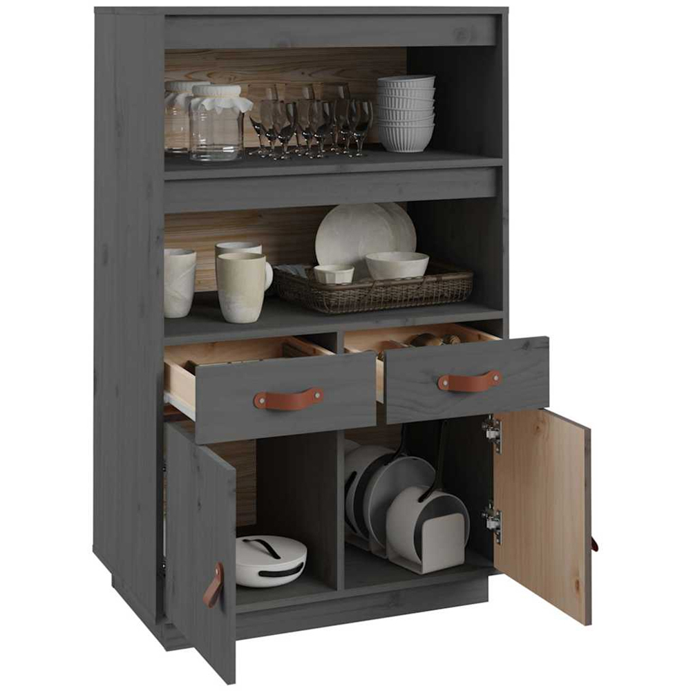 vidaXL 2 Door 2 Drawer 2 Shelf Grey Solid Pine Wood Highboard Image 5