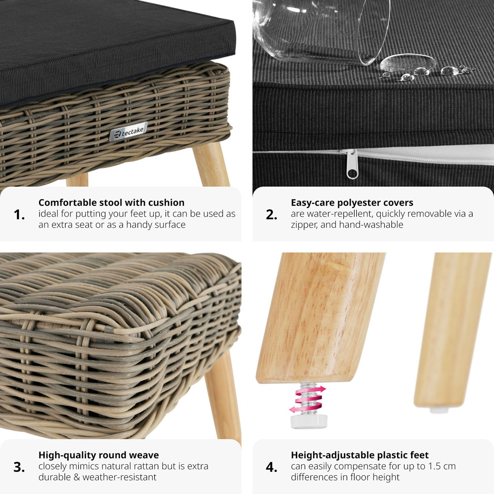 tectake Vibo Nature Footstool with Cushion Image 5