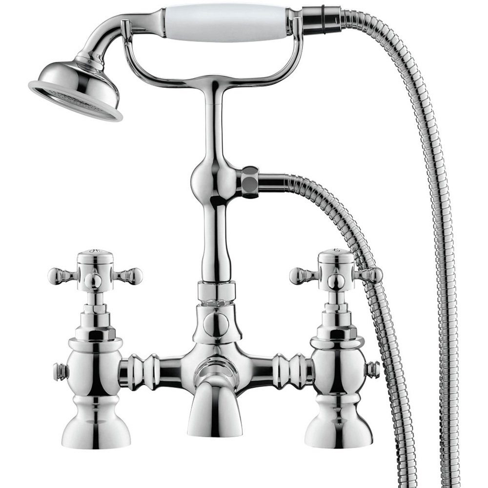Nes Home Churchill Traditional Chrome Cross Head Bath Shower Mixer Tap with Handset Image 1