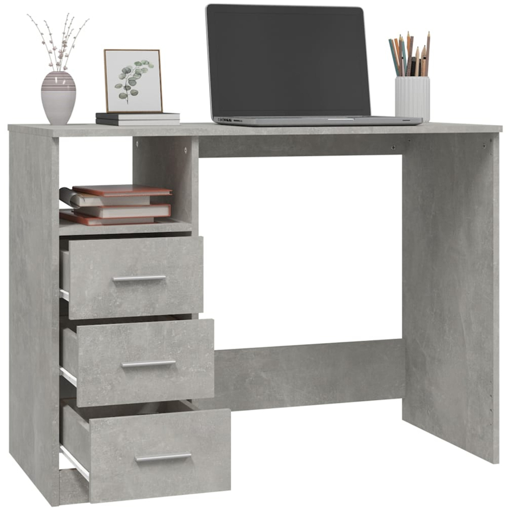 vidaXL 3 Drawer Single Shelf Computer Desk Concrete Grey Image 4