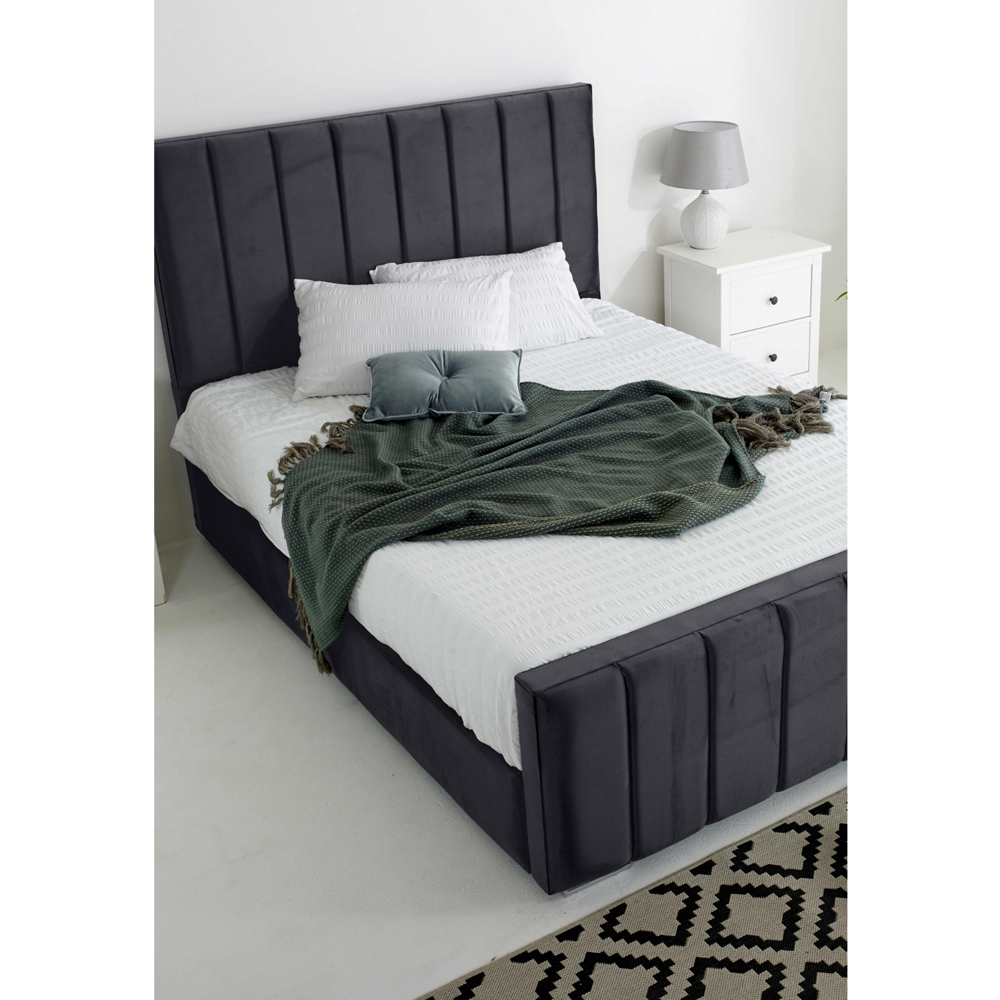 Eleganza Coraline Single Steel Plush Velvet Bed Frame with Headboard and Footboard Image 2
