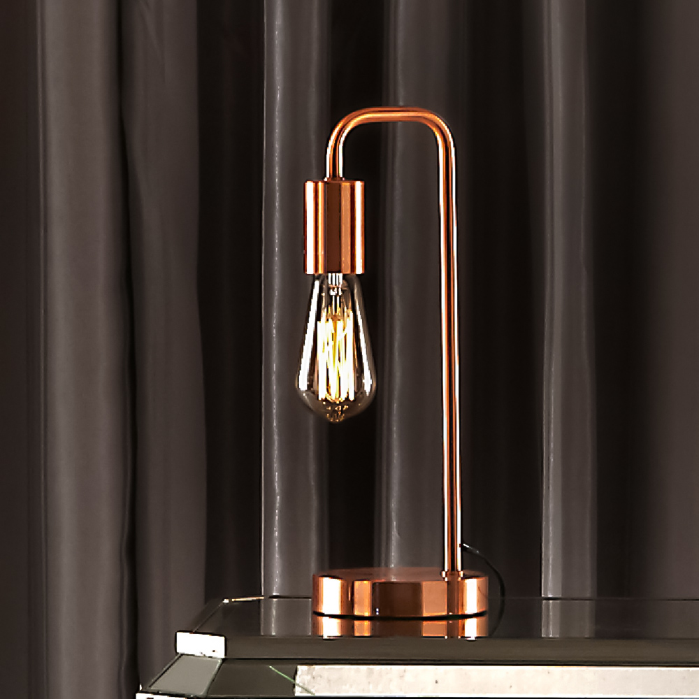Kliving Rose Gold Filament Bulb Brushed Copper Caitlin Industrial Table Lamp Image 3