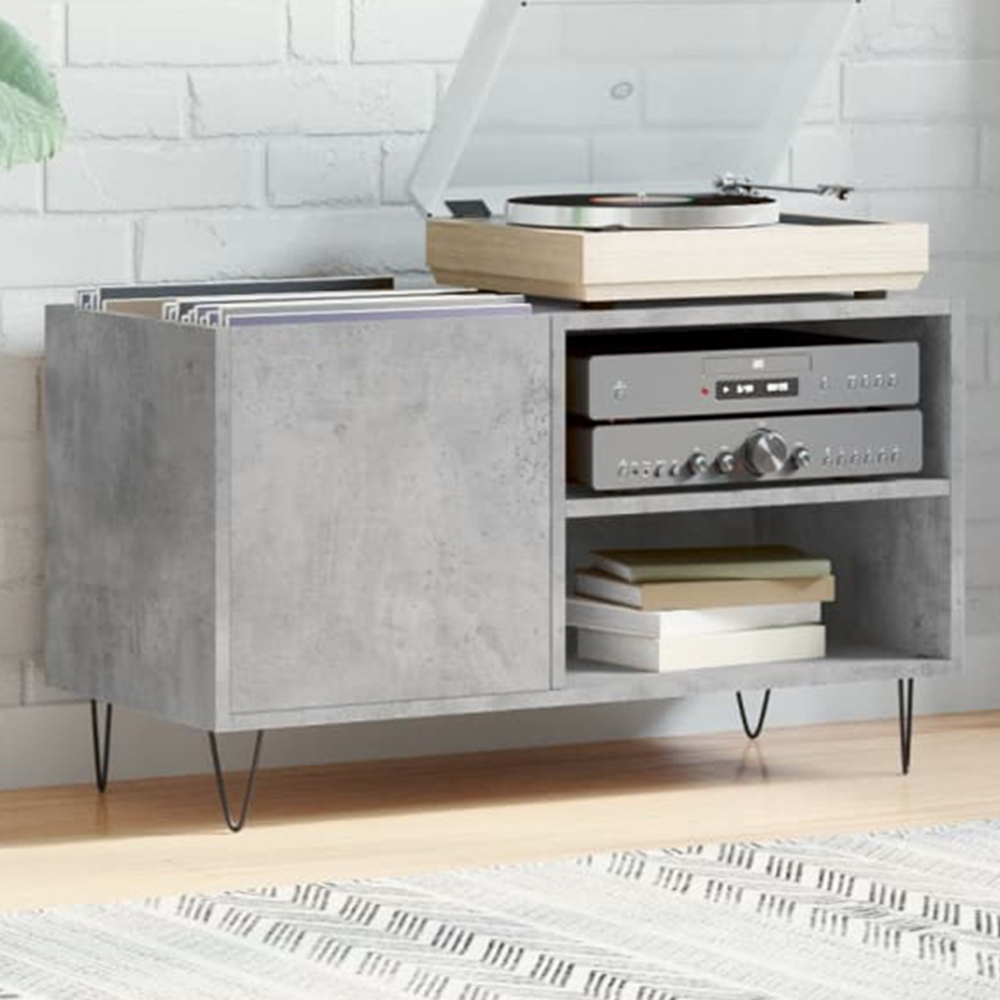 vidaXL 2 Shelf Concrete Grey Record Cabinet Image 1