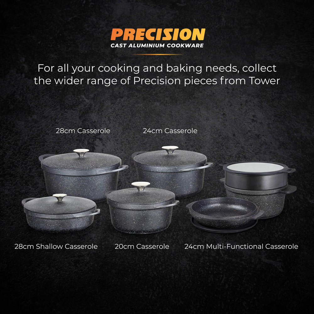 Tower Precision 28cm Black Cast Aluminium Non-Stick Casserole Dish with Lid Image 8