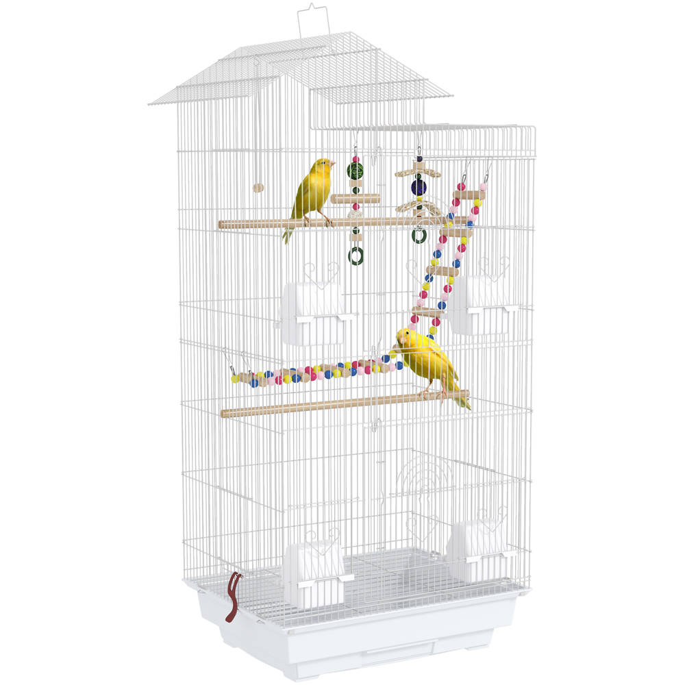 PawHut White Bird Cage with Toys and Tray Image 1