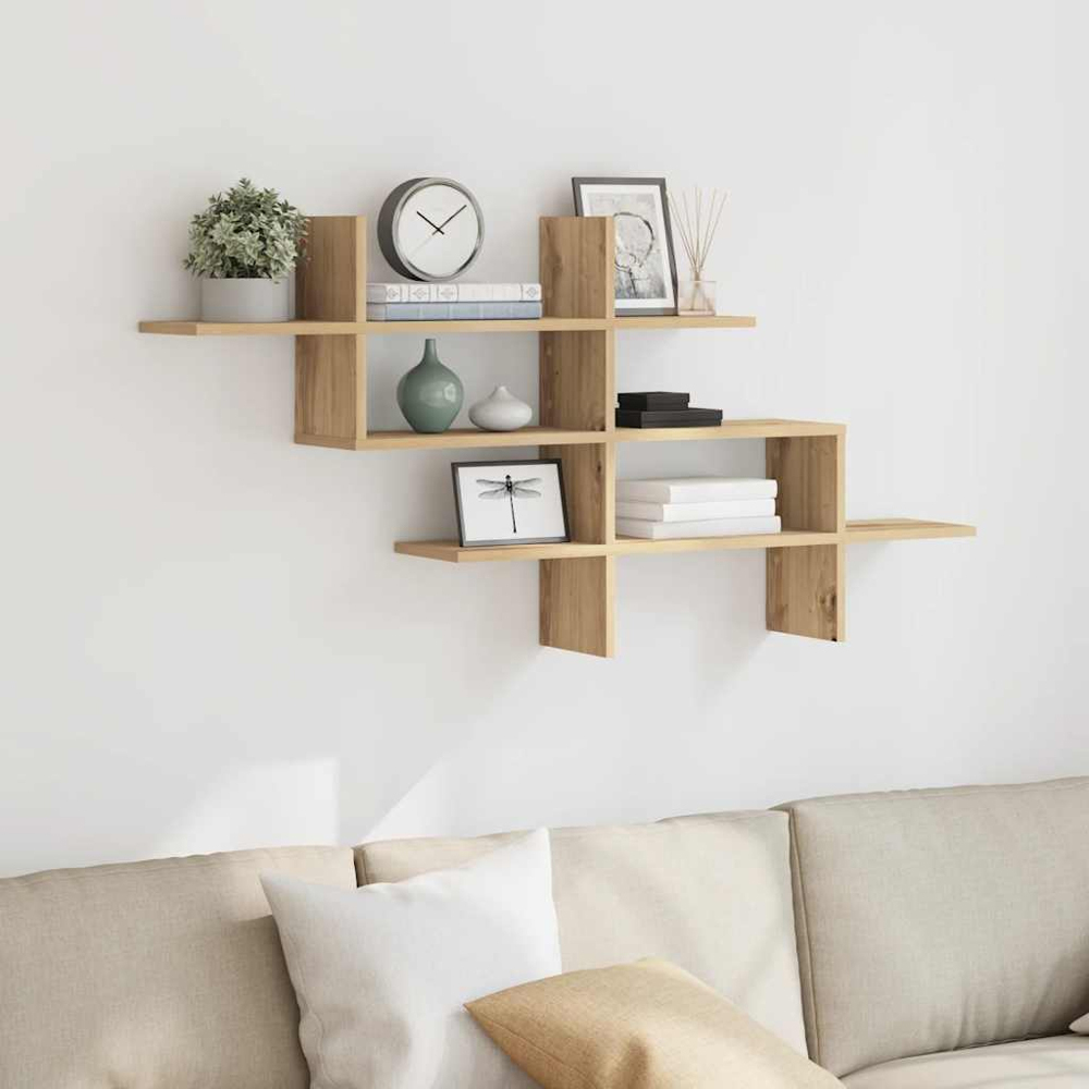 vidaXL 8 Shelf Artisan Oak Floating Wall Shelf Image 3