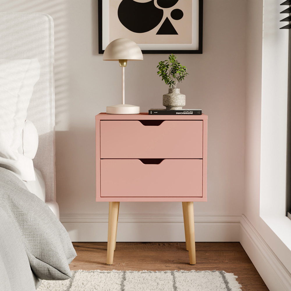 GFW Nyborg 2 Drawer Coral Pink Bedside Table Image 7