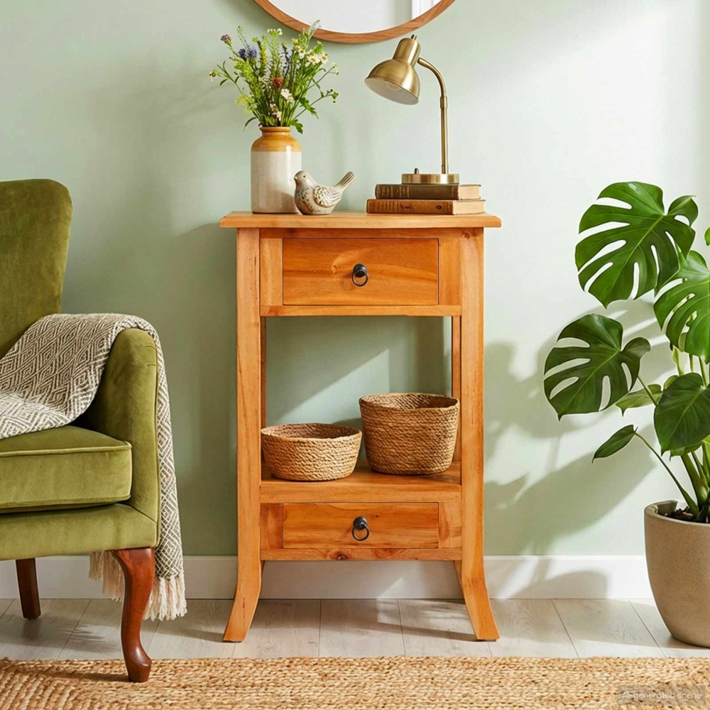 vidaXL 2 Drawer Single Shelf Natural Solid Mahogany Wood Console Table Image 9