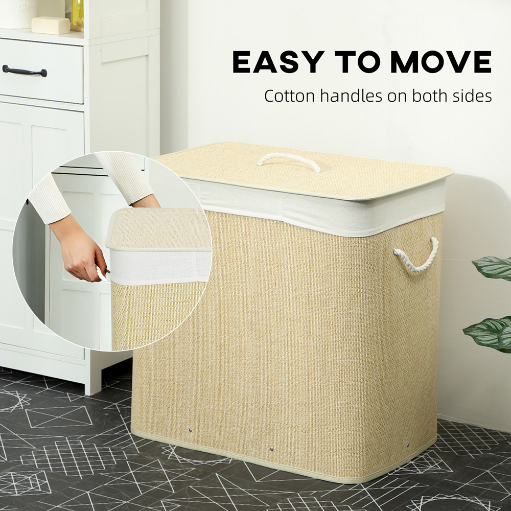 HOMCOM Cream Laundry Basket with Lid 144L Image 5