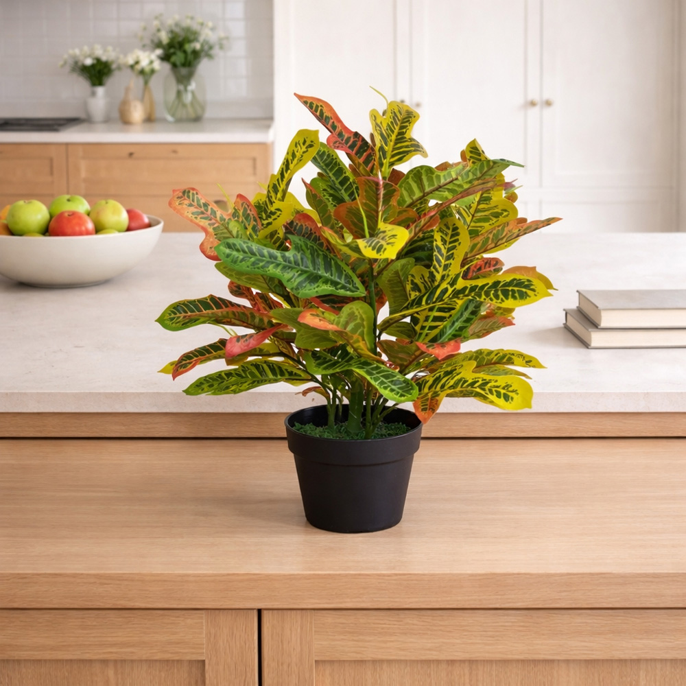 Leaf Codiaeum Multicoloured Artificial House Plant Pot 65cm Image 2