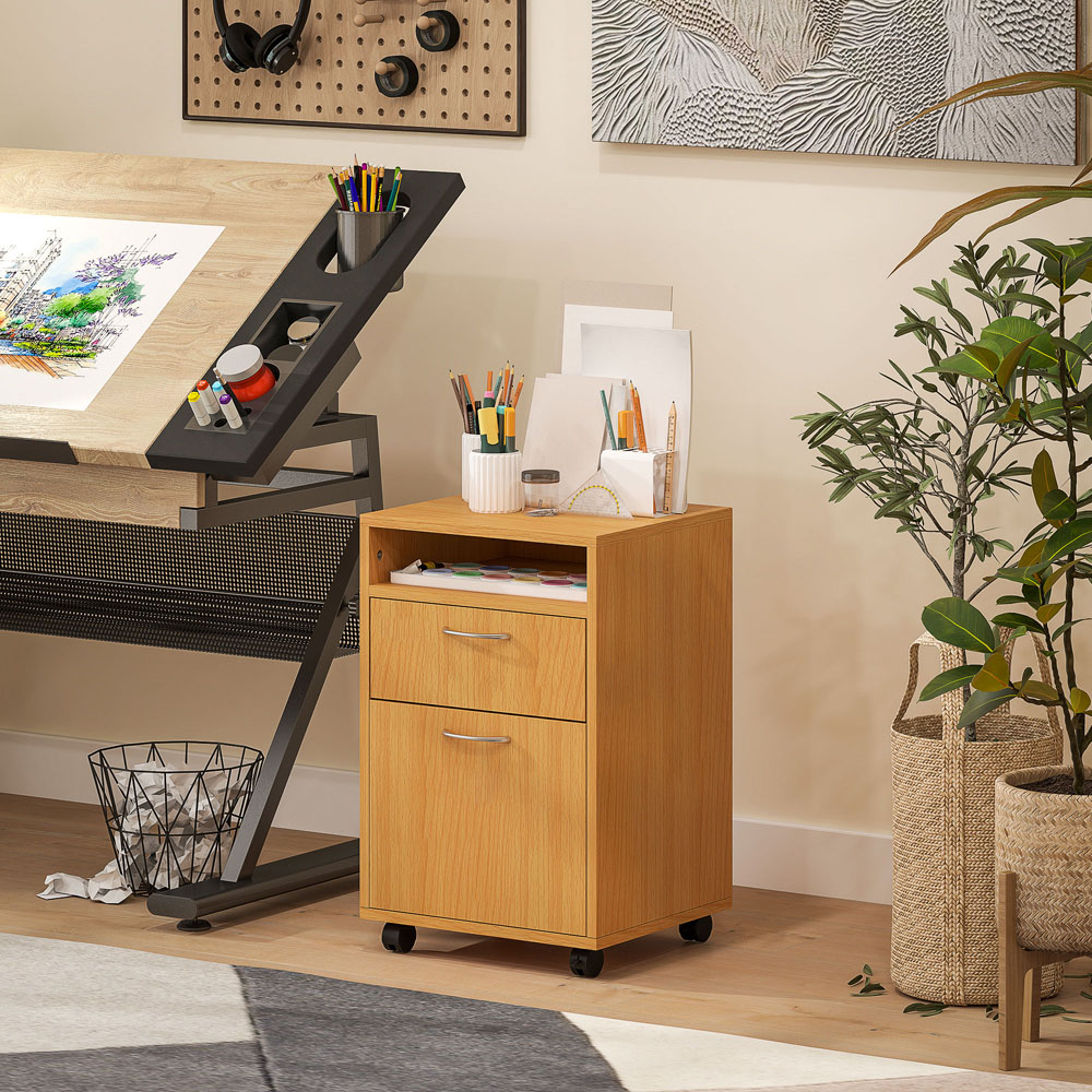 HOMCOM Single Drawer Single Door Single Shelf Natural Filing Cabinet Image 8
