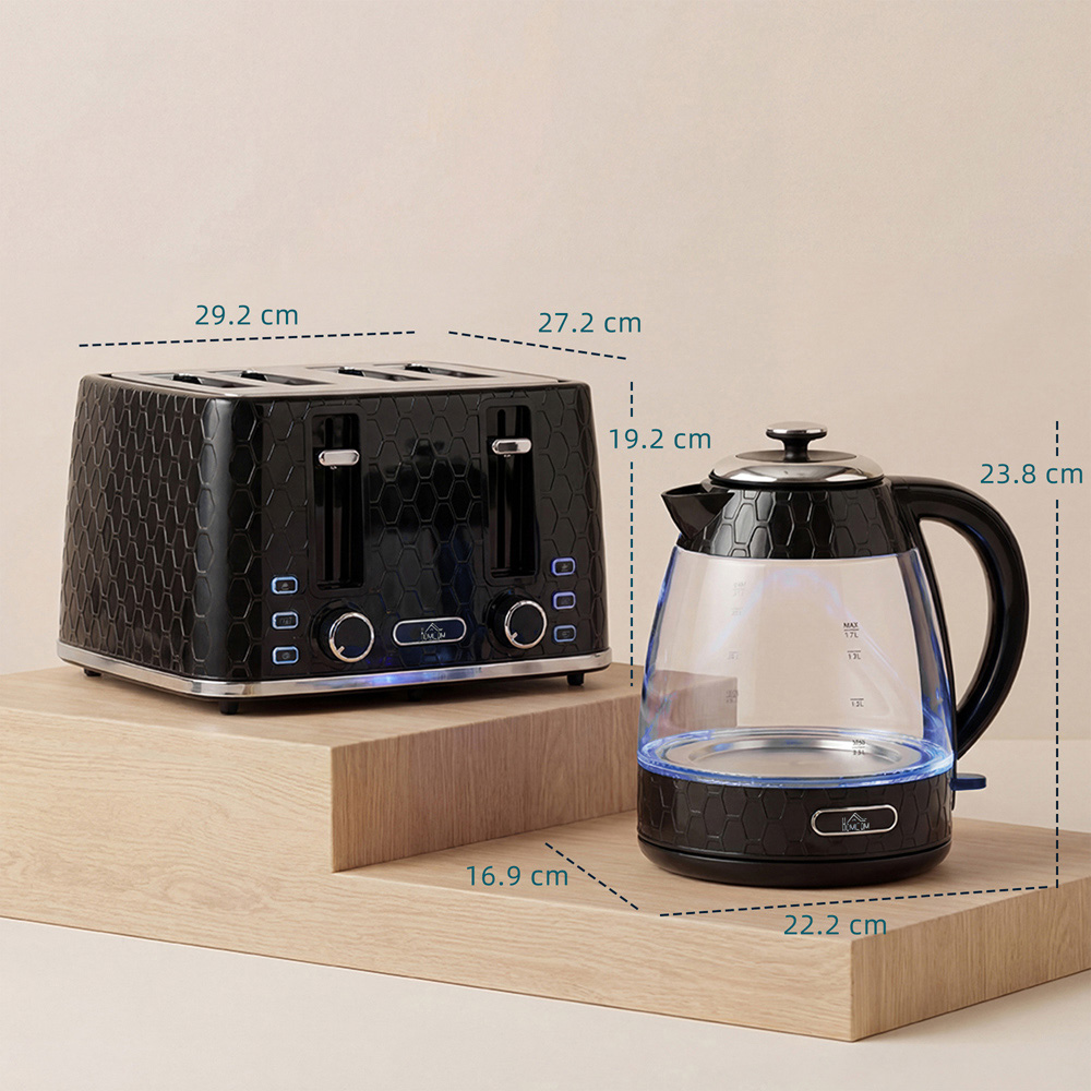 HOMCOM Black 1.7L Fast Boil Kettle and 4 Slice Toaster Set Image 9