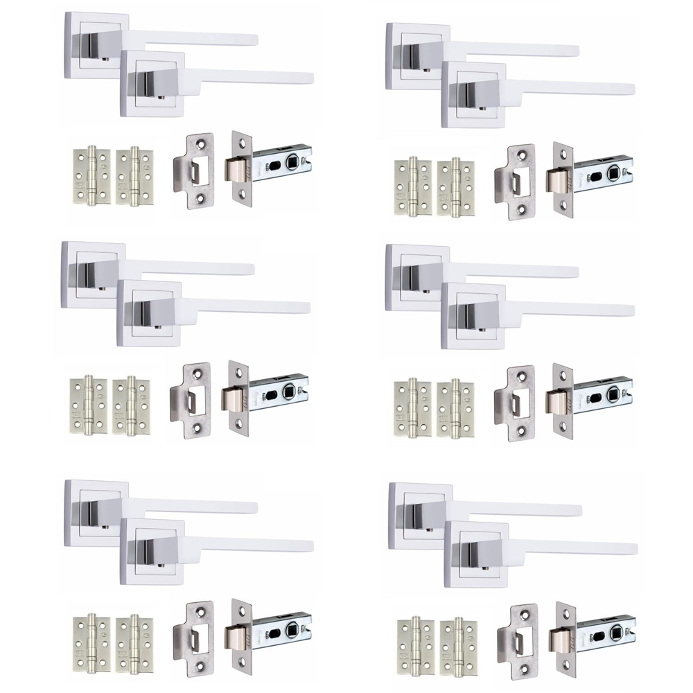 Golden Grace Polished Chrome Zeta Door Handle Set 6 Pack Image 1