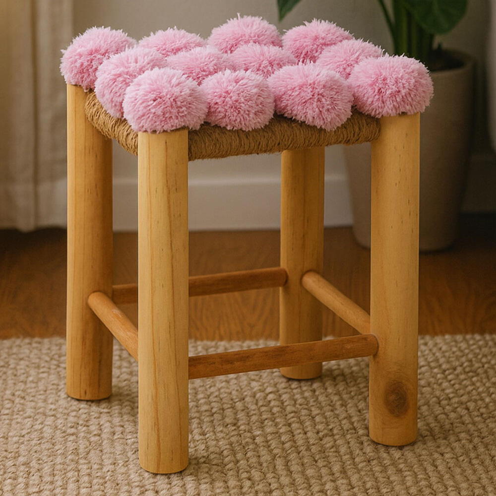 Premier Housewares West Village Pink Pom Pom Stool Image 1