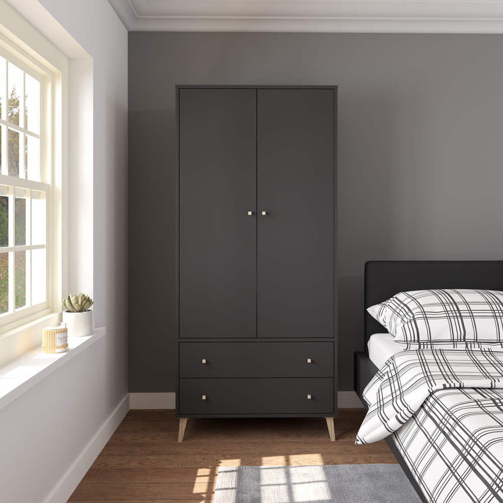 Salford 2 Door 2 Drawer Black Wardrobe Image 4