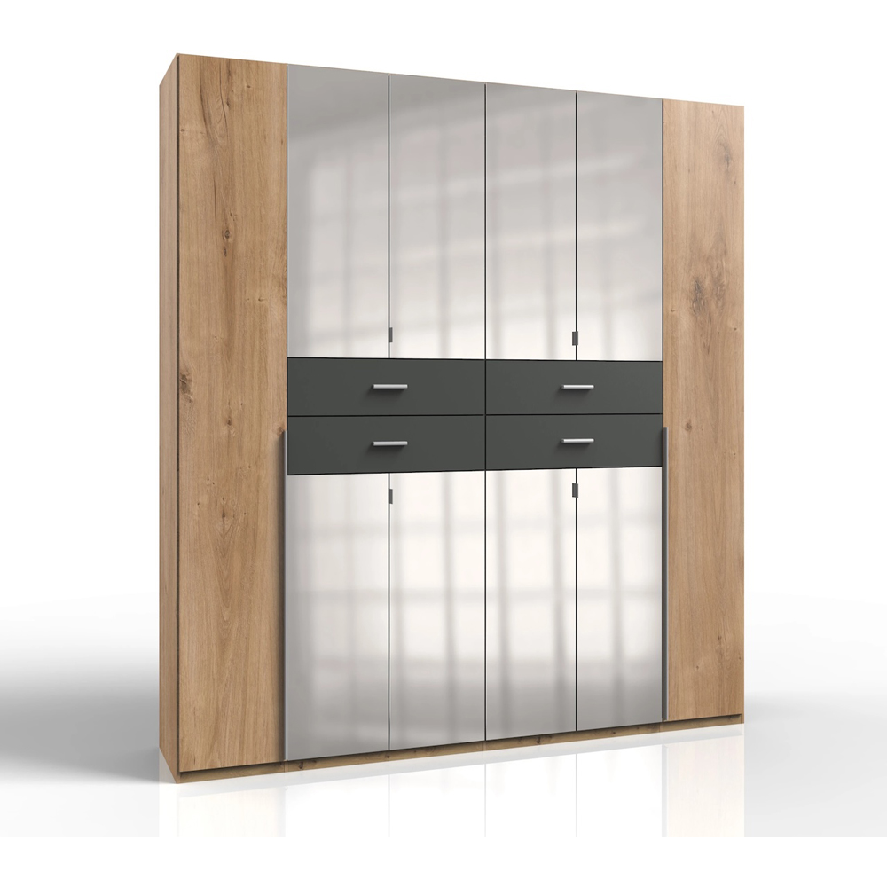 TJ'S Lviv 6 Door 4 Drawer Oak Wardrobe with Mirror Image 2