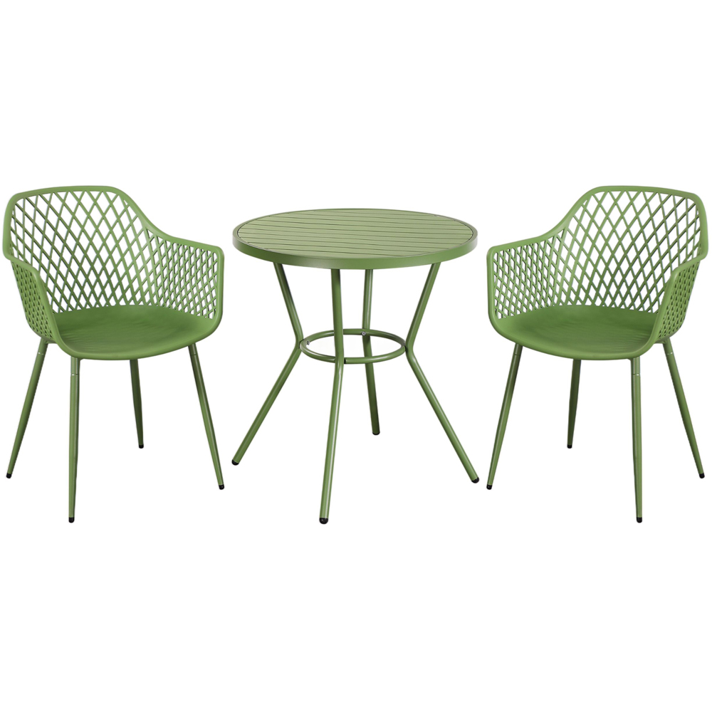 Core Products 2 Seater Moss Green Lattice Design Round Plastic Table Garden Bistro Set Image 2