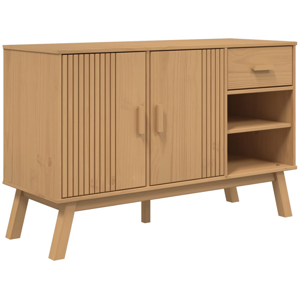 vidaXL 2 Door Single Drawer 2 Shelf Brown Pine Wood Sideboard Image 2