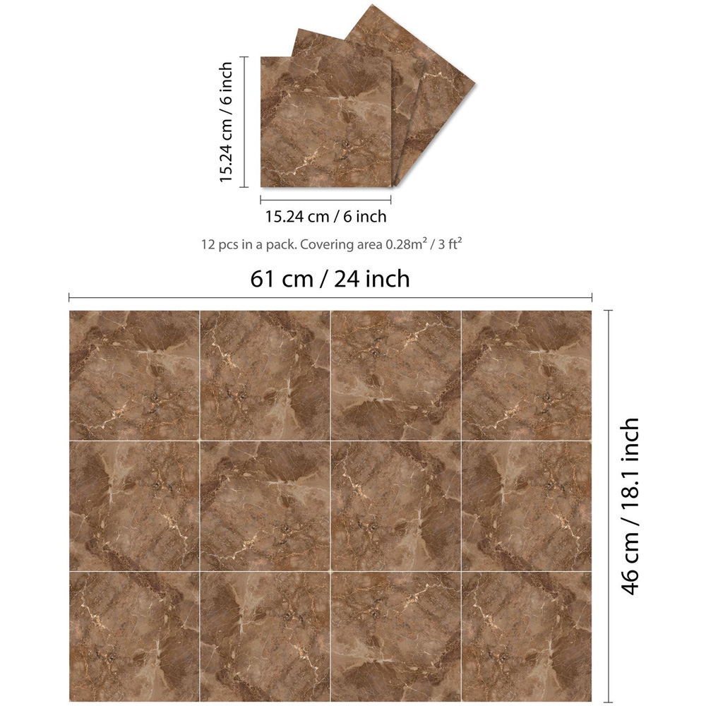 Walplus Copper Brown Marble Stone Tile Sticker 12 Pack Image 6