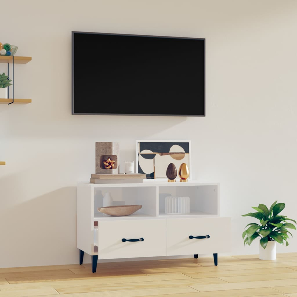 vidaXL 2 Drawer 2 Shelf High Gloss White TV Cabinet Image 8