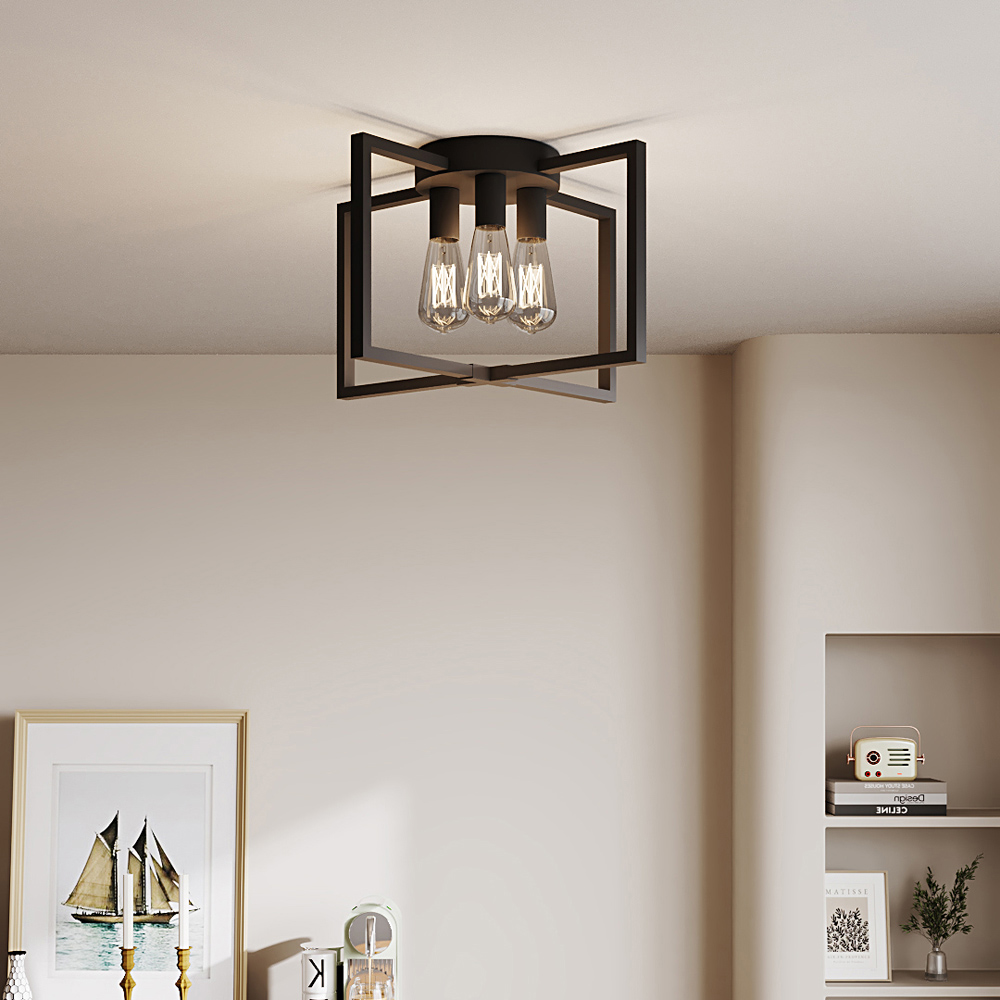 Living and Home 3 Light Black Geometric Metal E27 Ceiling Light Image 7