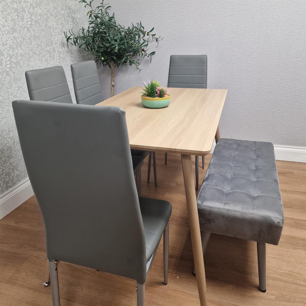 Kosy Koala 4 Seater Faux Leather Wooden Dining Set with Bench Grey Image 4